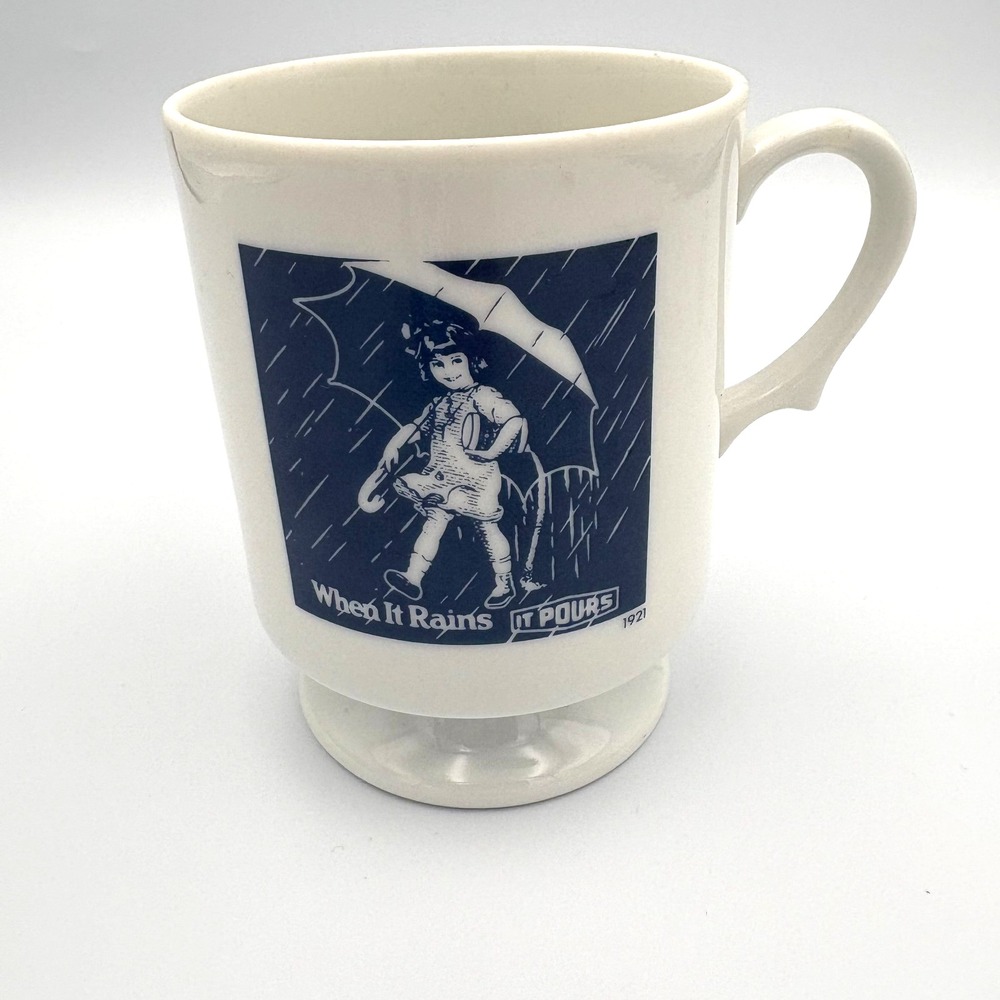 Vintage Morton Salt 1921 'When it Rains it Pours'  Umbrella Girl Coffee Mug/Cup‎